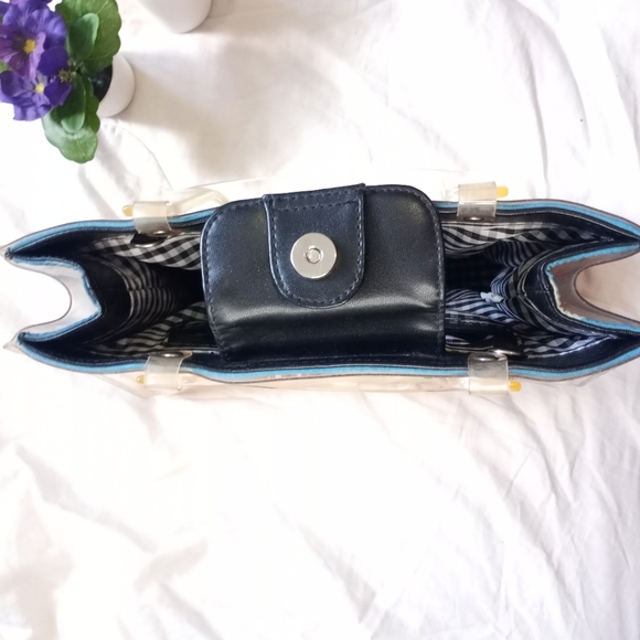 VINTAGE 1950 GRAPHIC AMERICAN TOPICS CLEAR LUCITE PURSE - Picture 4 of 12